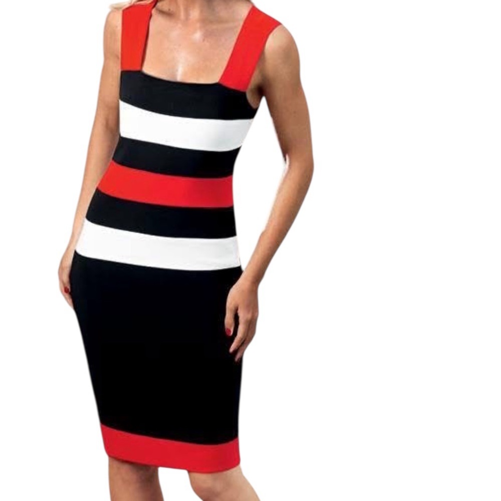 Joseph Ribkoff Pink/White/Black Colorblock Sleeveless Bodycon Sheath Dress 4